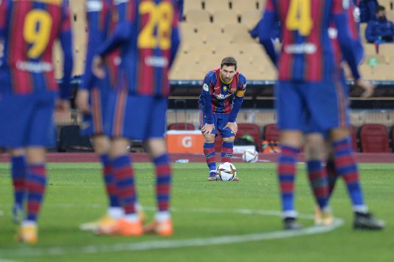Barcelona's Argentinian forward Lionel Messi prepares to take a free-kick. AFP