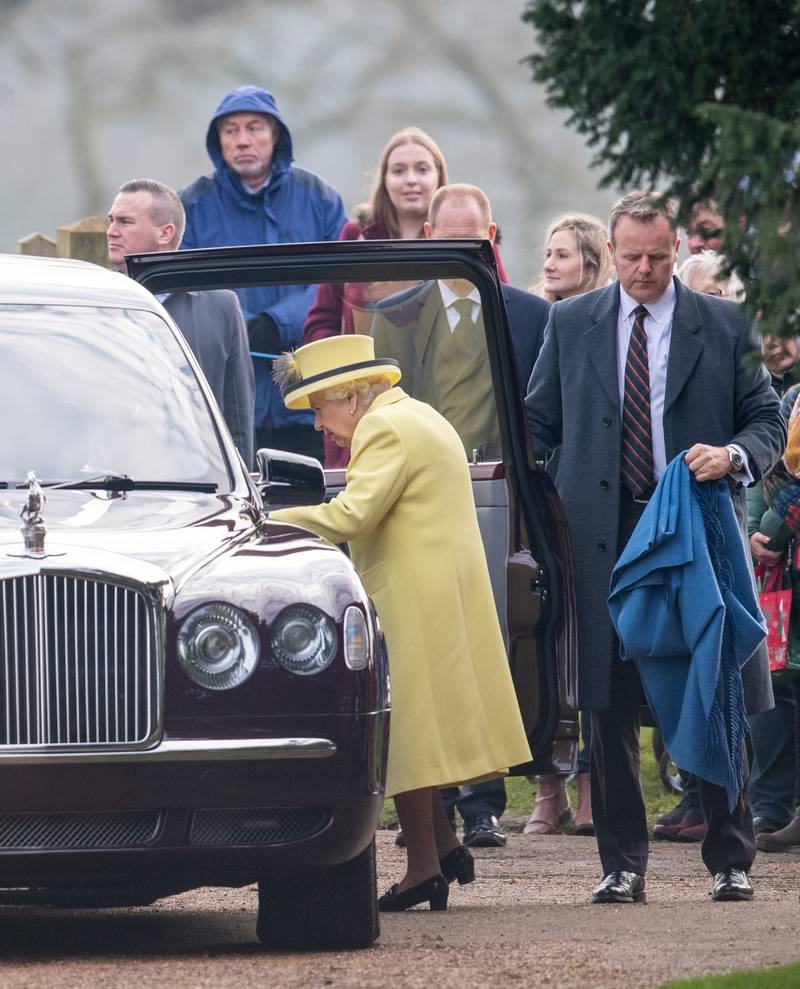 Queen Elizabeth II leaves after attending a morning church service at St Mary Magdalene Church in Sandringham. PA.