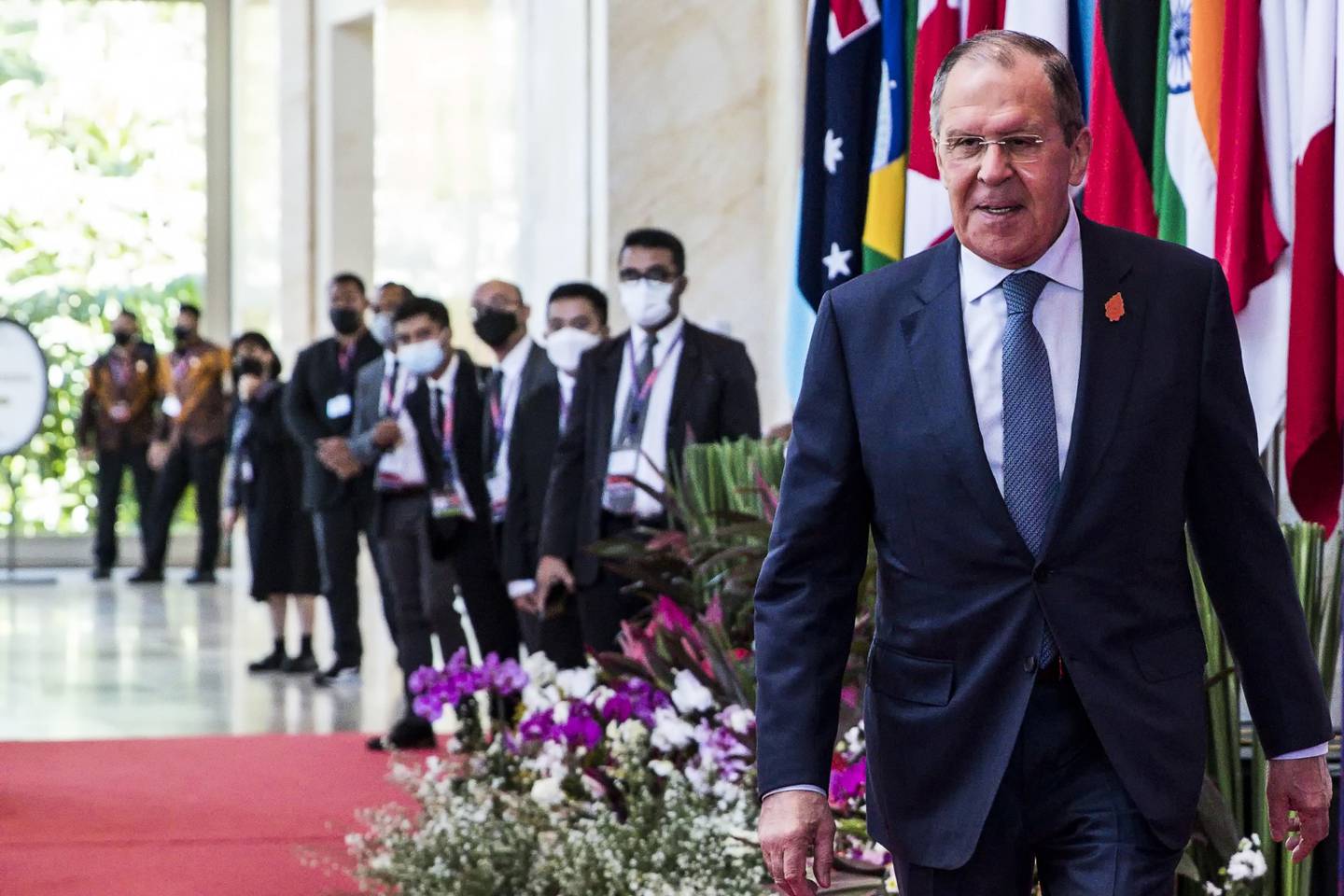 Russian Foreign Minister Sergei Lavrov arrives at the G20 Foreign Ministers Meeting in Bali, Indonesia. EPA 