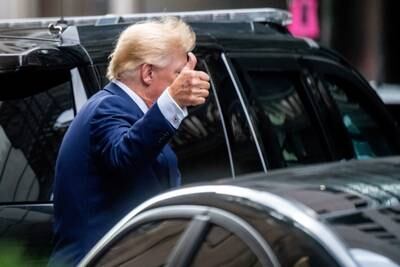 Mr Trump departs Trump Tower for a deposition two days after the FBI agents raided his Mar-a-Lago home. Reuters