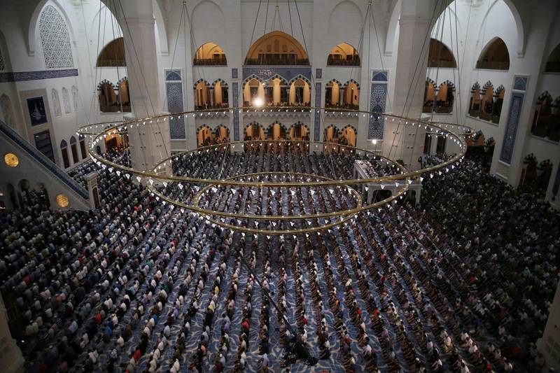 Worshippers take part in evening prayers  on Laylat al-Qadr at Grand Camlica mosque in Istanbul, Turkey. Reuters