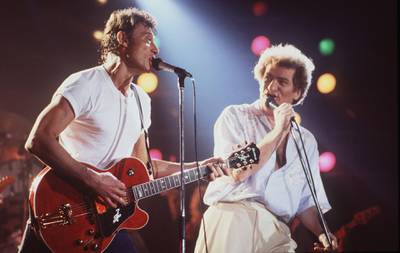 French singer Johnny Hallyday during a concert on the stage of the