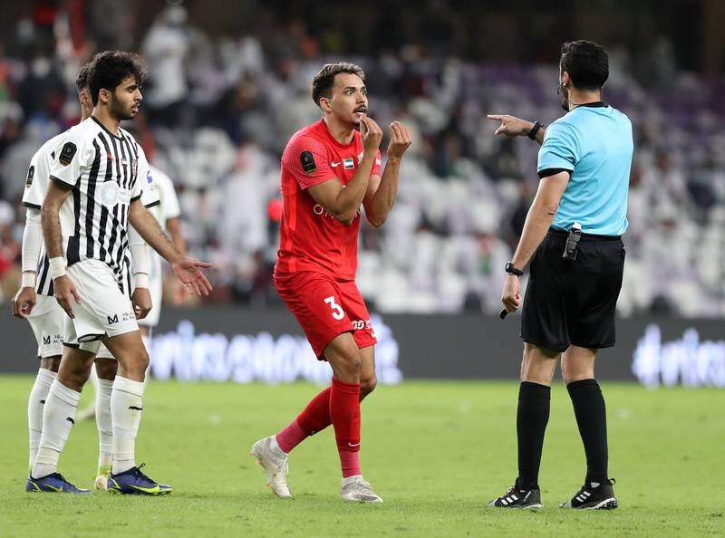 Shabab Al Ahli's Carlos Eduardo remonstrates with the ref.