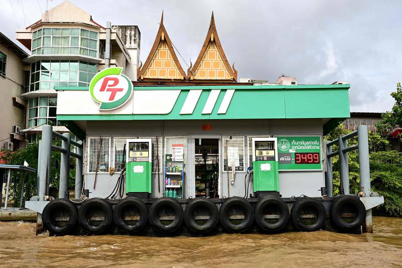A PT petrol station for boats along the Chao Phraya river in Bangkok, Thailand.