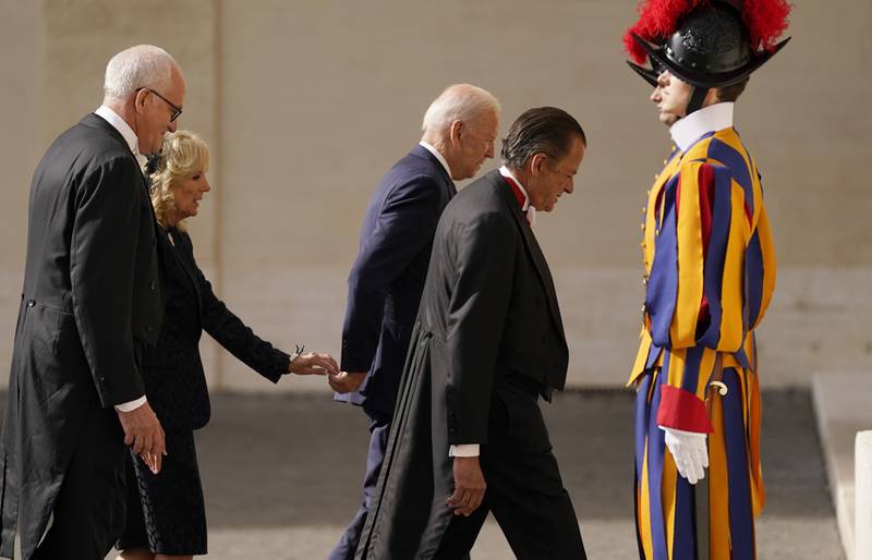 Joe Biden arrives for the meeting with Pope Francis. AP Photo