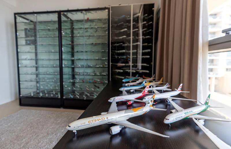 Abu Dhabi, United Arab Emirates - Reporter: Sarwat Nasir: Ben Matar is a pilot for Etihad who owns what he believes to be the UAE's largest collection of model airplanes, which he estimates to be worth $90,000. There are 900 of them. Monday, May 18th, 2020. Abu Dhabi. Chris Whiteoak / The National