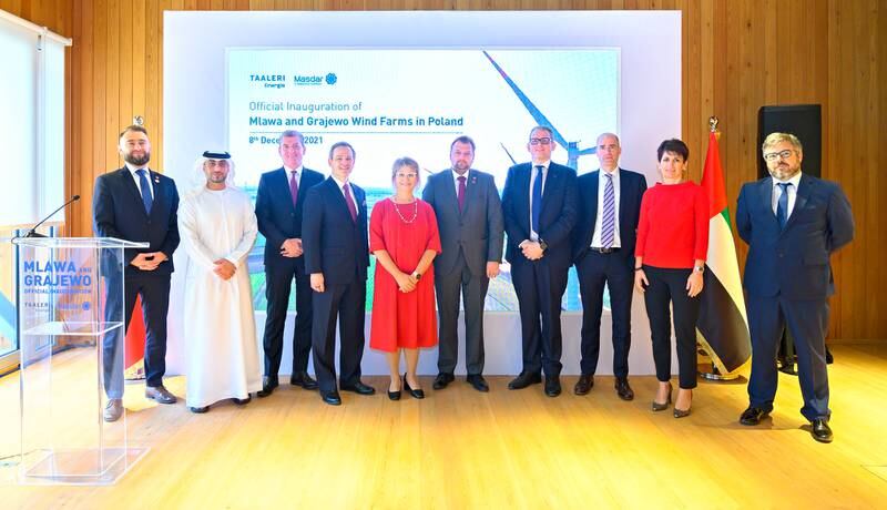 Masdar and Taaleri Energia officials formally inaugurate wind farms in Mlawa and Grajewo. The ceremony was held at the Poland pavilion at Expo 2020 Dubai. Photo: Masdar