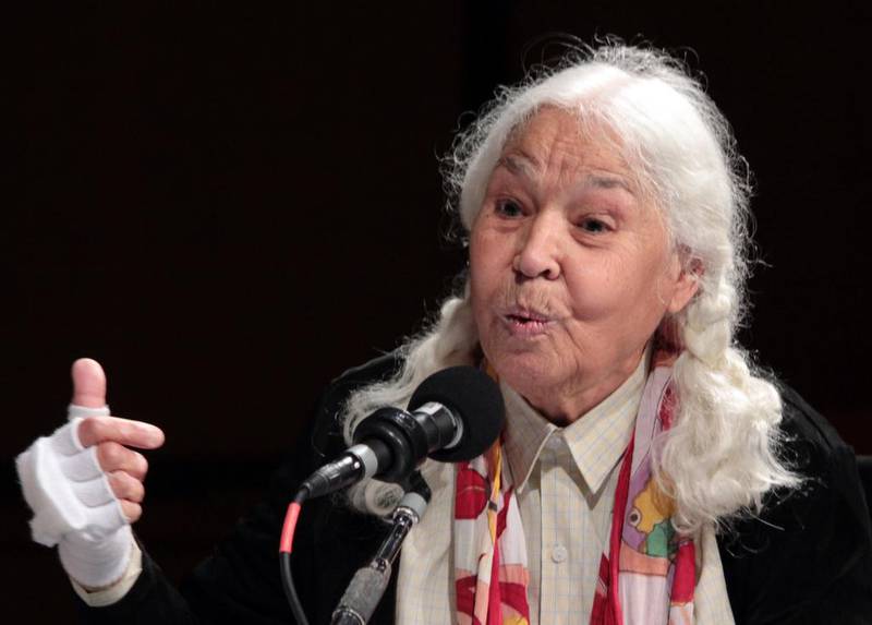 Egyptian feminist writer Nawal El Saadawi speaks during a radio show in Paris. Like many Arab writers, El Saadawi has found that her works have been translated into English without sufficient context, altering their meaning. Marina Helli / AFP Photo