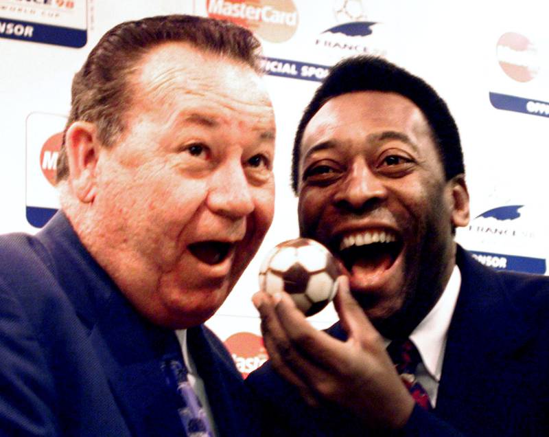 1958 World Cup legends Pele and Just Fontaine on the 40th anniversary of the tournament in Sweden in 1998. Reuters