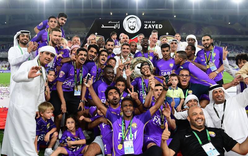 Al Ain players, staff and their families celebrate winning the 2017/18 Arabian Gulf League title. Courtesy Al Ain FC
