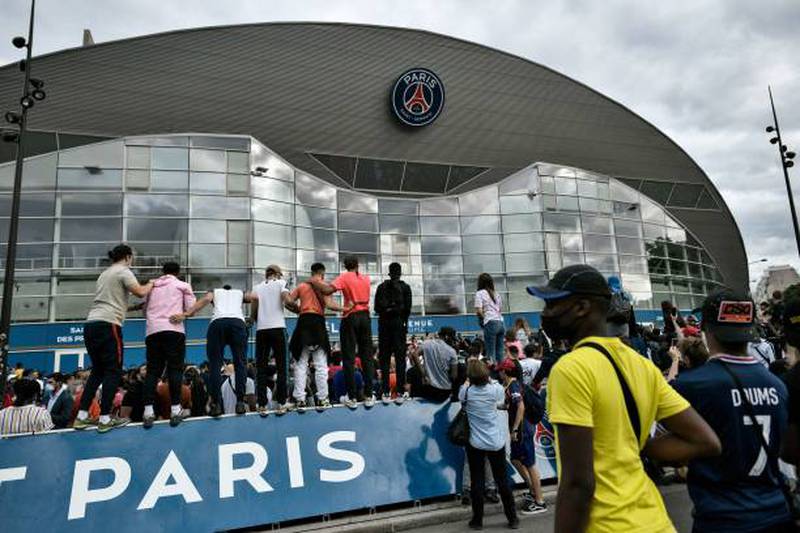 Supporters gather outside the Parc des Princes stadium in Paris.