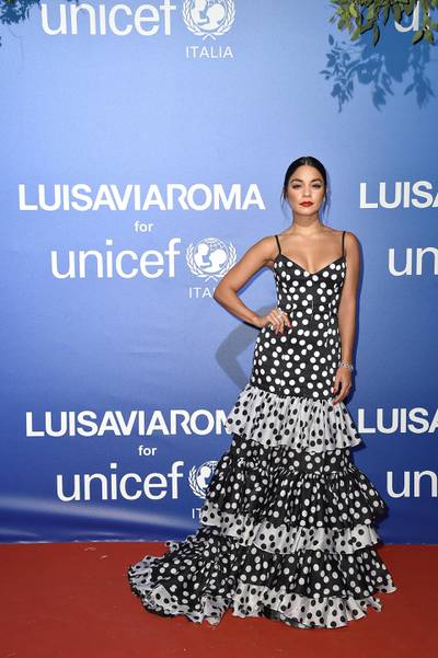 PORTO CERVO, ITALY - AUGUST 09: Vanessa Hudgens attends the photocall at the Unicef Summer Gala Presented by Luisaviaroma at  on August 09, 2019 in Porto Cervo, Italy. (Photo by Jacopo Raule/Getty Images for Luisaviaroma)