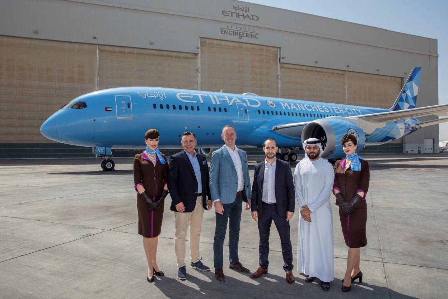 The new Etihad livery celebrate's the airlines partnership with Manchester City Football club. Courtesy Etihad 