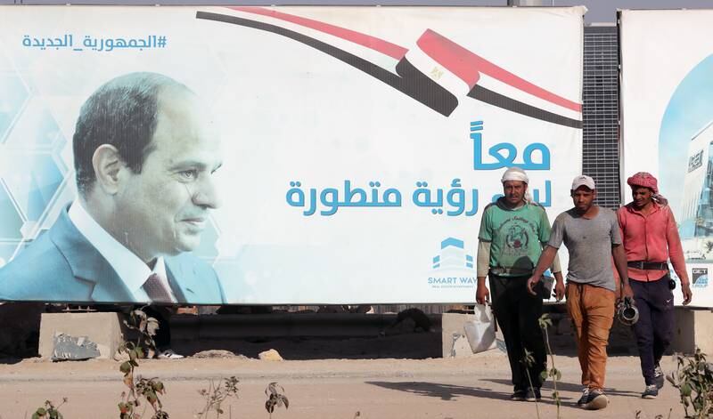An advertising hoarding with a picture of Egyptian President Abdel Fattah El Sisi in the new administrative capital. All photos: EPA