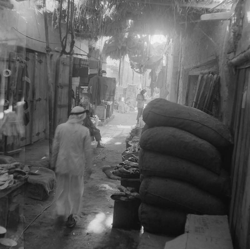 An atmospheric shot of the Abu Dhabi souq taken around 1960. Courtesy: BP Archive