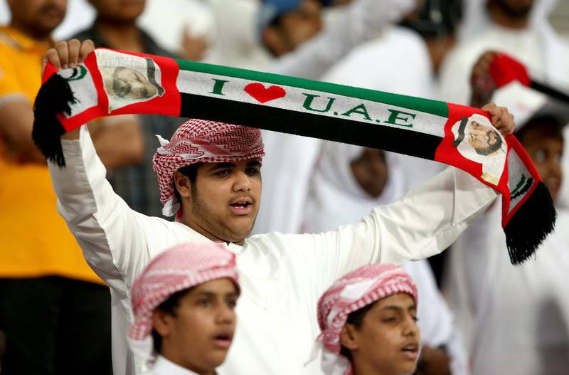 A UAE fan shows his support durng the international friendly between the UAE and Australia at Mohamed Bin Zayed Stadium on October 10, 2014 in Abu Dhabi, United Arab Emirates. Warren Little/Getty Images