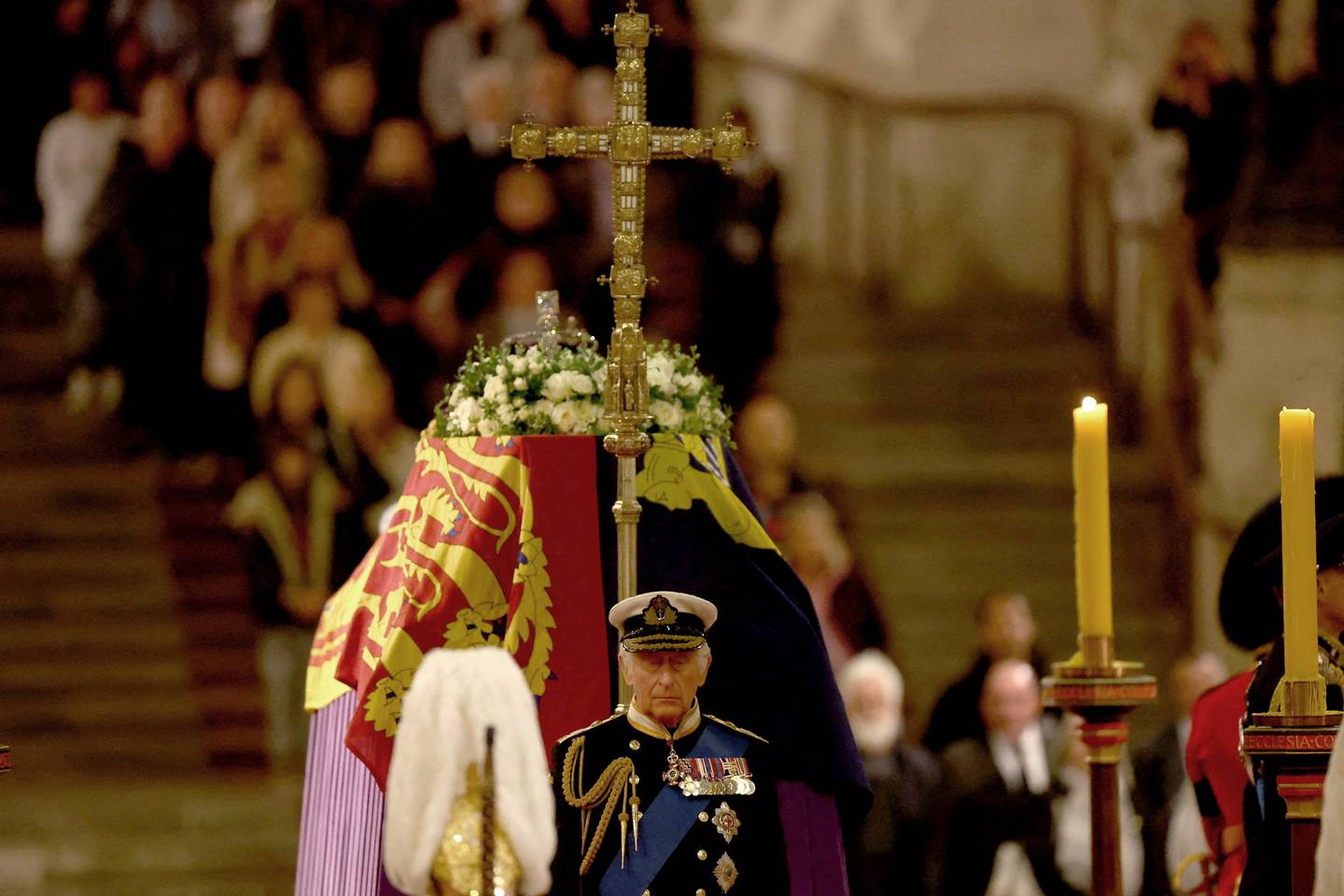 Britain's King Charles III attends a vigil at Westminster Hall in London following the death of Queen Elizabeth II. Reuters