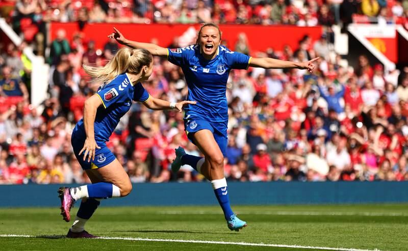 Claire Emslie of Everton celebrates after scoring their goal. Getty