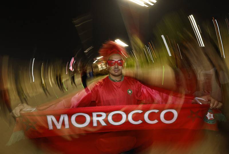 Morocco fans outnumber France supports 10 to one inside the stadium. Reuters
