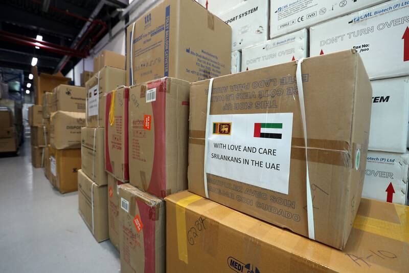 The supplies from Dubai are part of a global effort to help ease Sri Lanka's serious shortage of medicine, with hospitals and doctors requesting assistance from overseas. Chris Whiteoak / The National