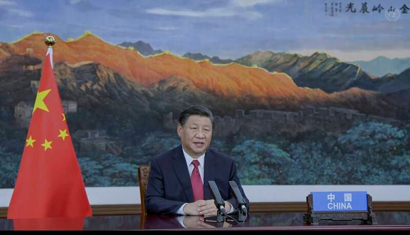 China's President Xi Jinping addresses the UN General Assembly session in a recorded video. AP