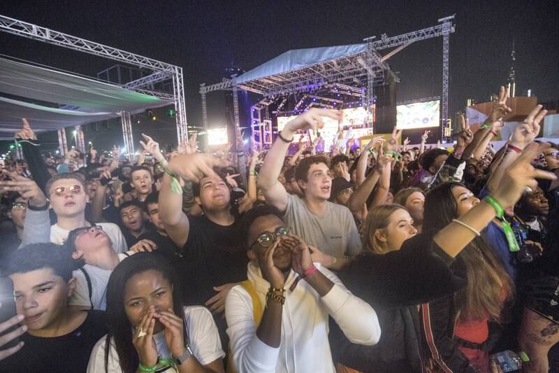Dubai, United Arab Emirates-  Fans of singer YBN Cordae at Puma stage at the Sole Dubai Festival at D3.  Leslie Pableo for The National for Saeed Saeed's story