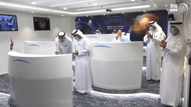Mission director Omran Sharaf announces that the Hope probe has successfully entered orbit around Mars. Photo: Wam