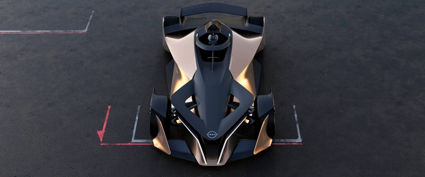 Nissan's Ariya Single Seater Concept with the illuminated V symbol feature in front. Photo: Nissan