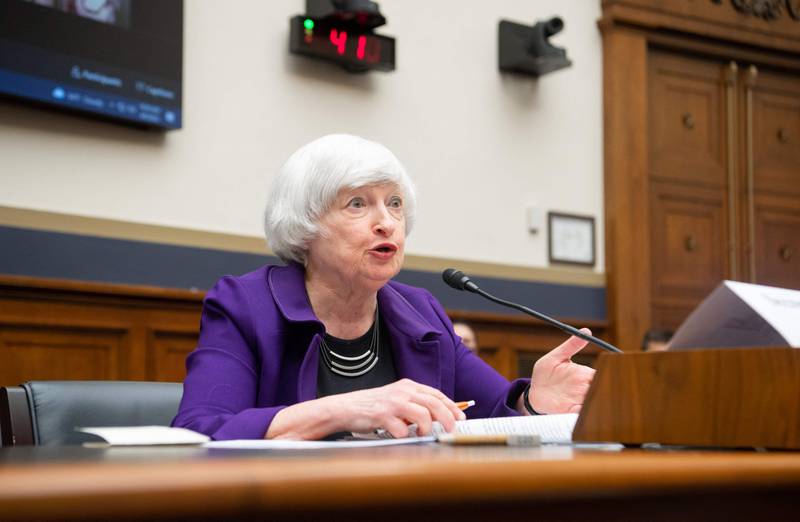 Treasury Secretary Janet Yellen at the US House committee on financial services hearing in Washington on April 6. AFP