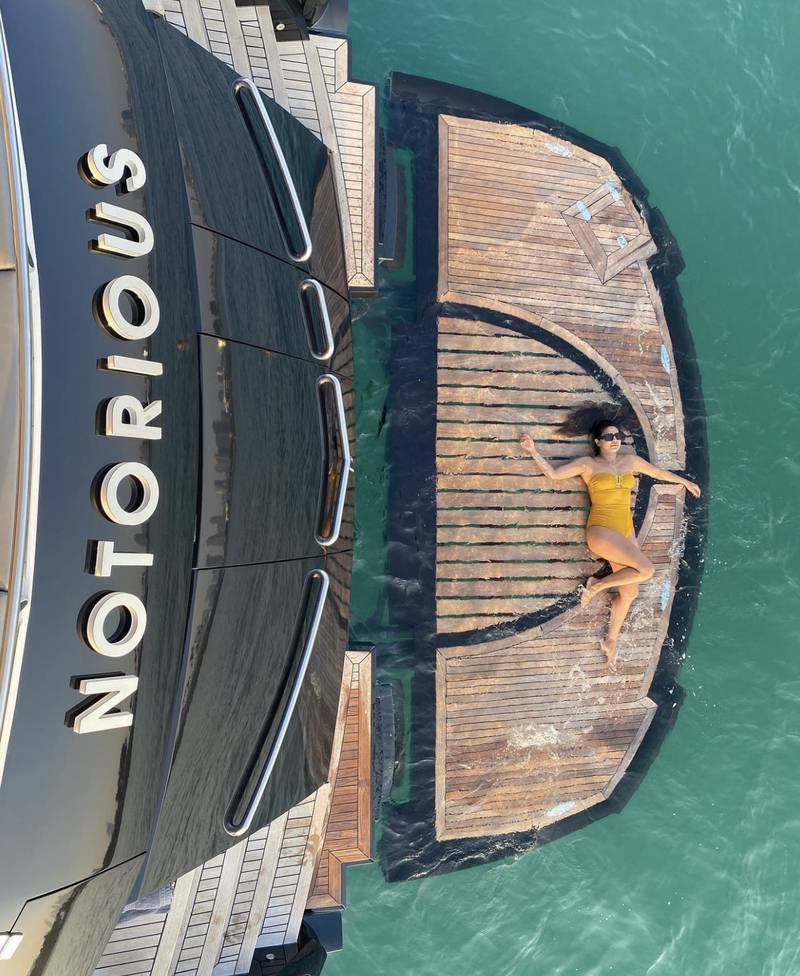 Chopra on a yacht at the Bulgari Resort Dubai. Photo: Instagram / priyankachopra