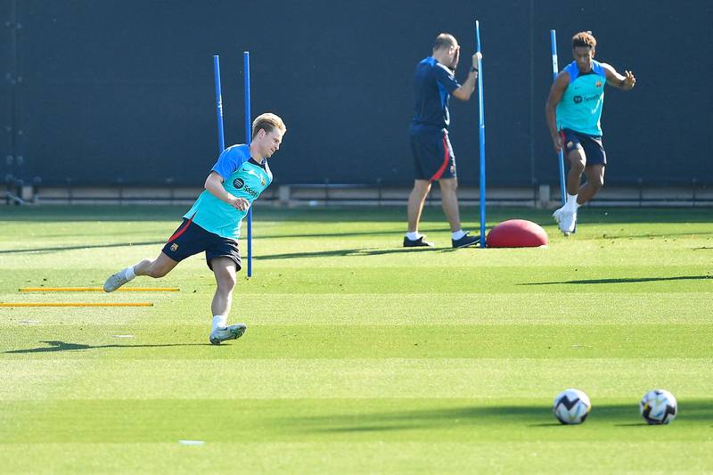 Barcelona's Dutch midfielder Frenkie De Jong runs during a training session. AFP