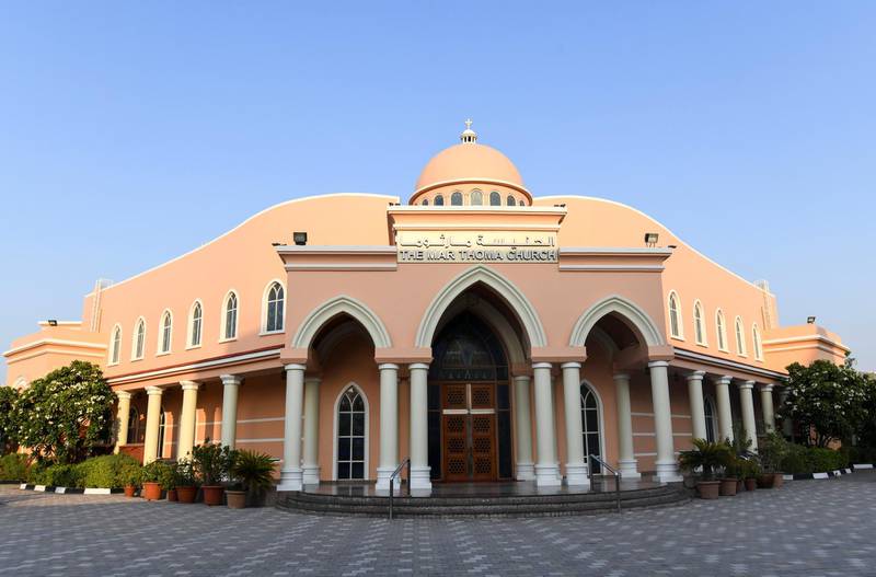 Abu Dhabi, United Arab Emirates - The exterior of Mar Thoma Church in Mussaffah, Abu Dhabi. Khushnum Bhandari for The National