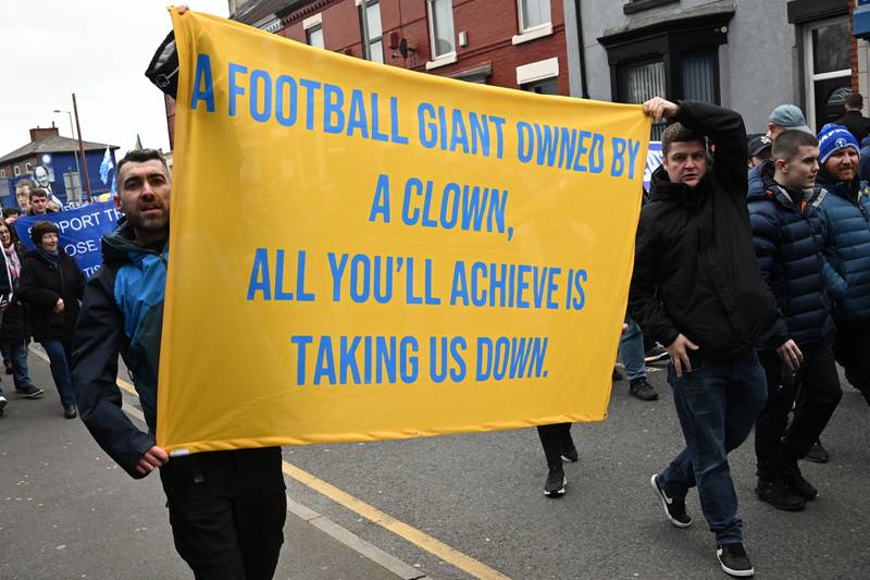 Everton fans protest against the club's board. AFP