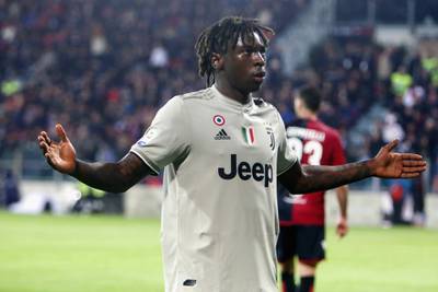 CAGLIARI, ITALY - APRIL 02:  Moise Kean of Juventus celebrates his goal 0-2 during the Serie A match between Cagliari and Juventus at Sardegna Arena on April 2, 2019 in Cagliari, Italy.  (Photo by Enrico Locci/Getty Images)
