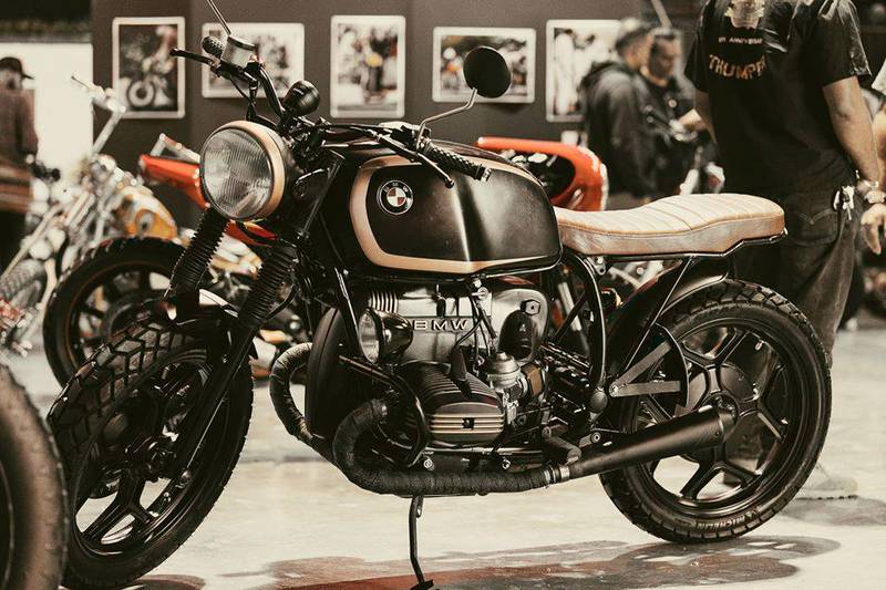 A classic BMW Scrambler pictured at Art of Motorcycles in Dubai in 2020