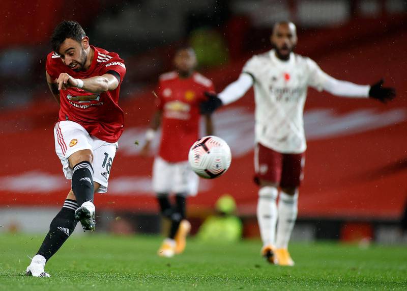 Manchester United's Bruno Fernandes shoots at goal. PA