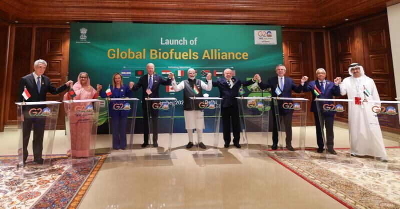 The Global Biofuel Alliance was launched at the sidelines of the G20 event this month. EPA / Indian Press Information Bureau 
