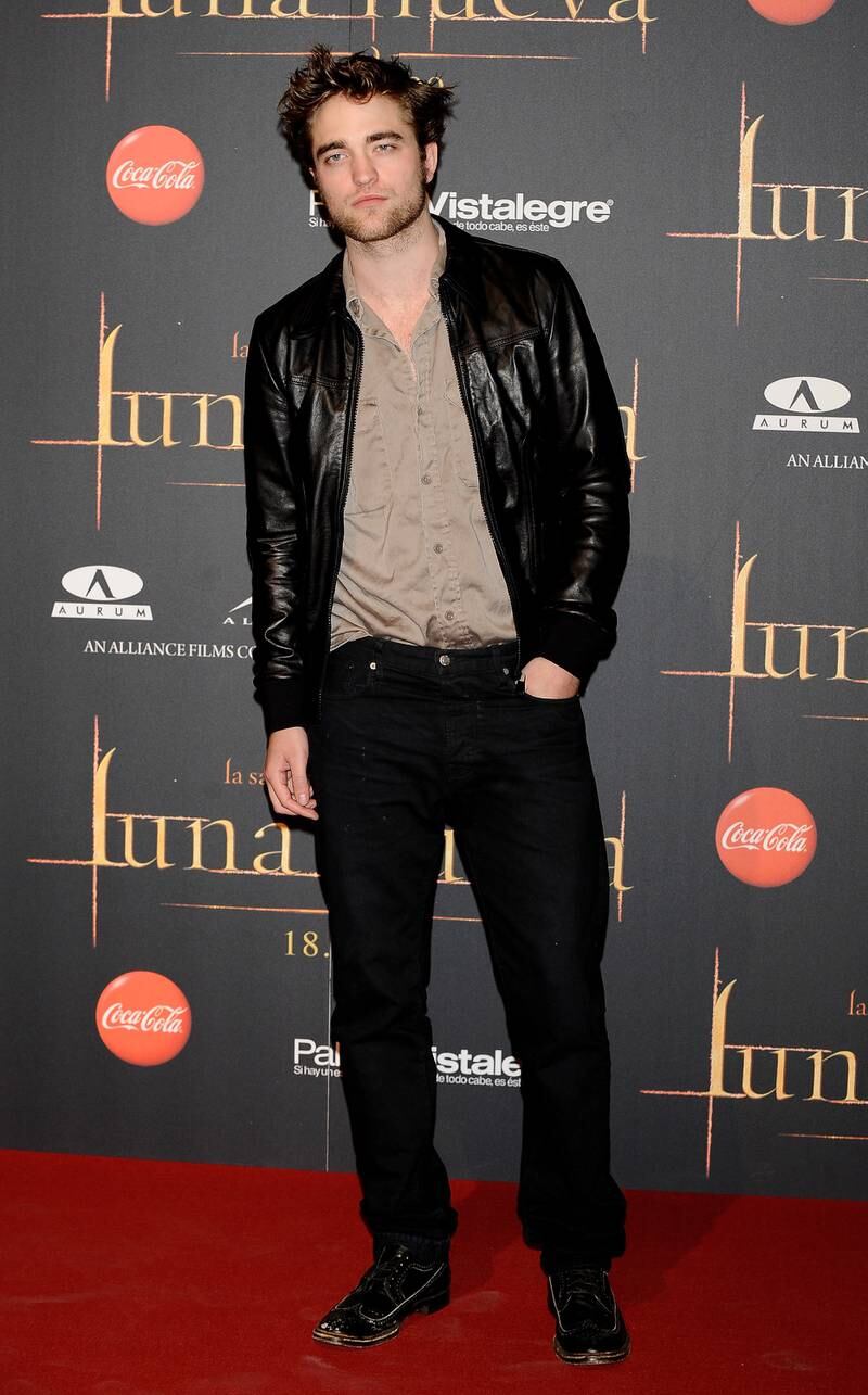 Nailing casual style in leather jacket, brown shirt and jeans, at the 'Twilight Saga:  New Moon' fan event in Madrid, Spain on November 12, 2009. Getty Images