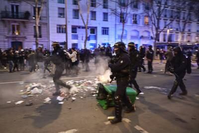 French riot police clash with protesters at Vauban Square. EPA