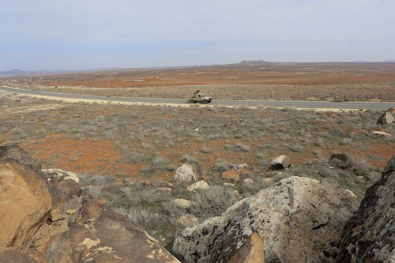 Jordanian soldiers patrol near the border with Syria, in Mafraq governorate. AP