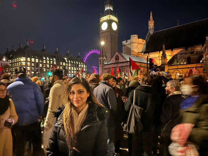 London lawyer Nisha Bains outside Houses of Parliament on Wednesday. Lemma Shehadi / The National