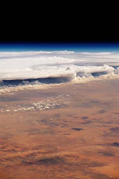 Thunderclouds march past the Al Qassim region of central Saudi Arabia on April 13, 2016. Nasa reported the storm clouds were likely related to the heavy rainfall and flooding in Yemen during that time.