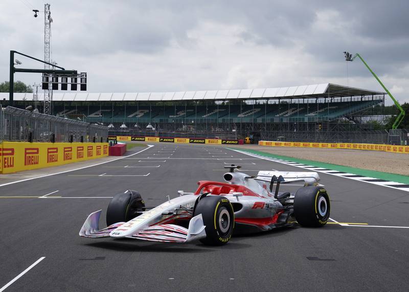 A model of the 2022 F1 car revealed at the Silverstone circuit.
