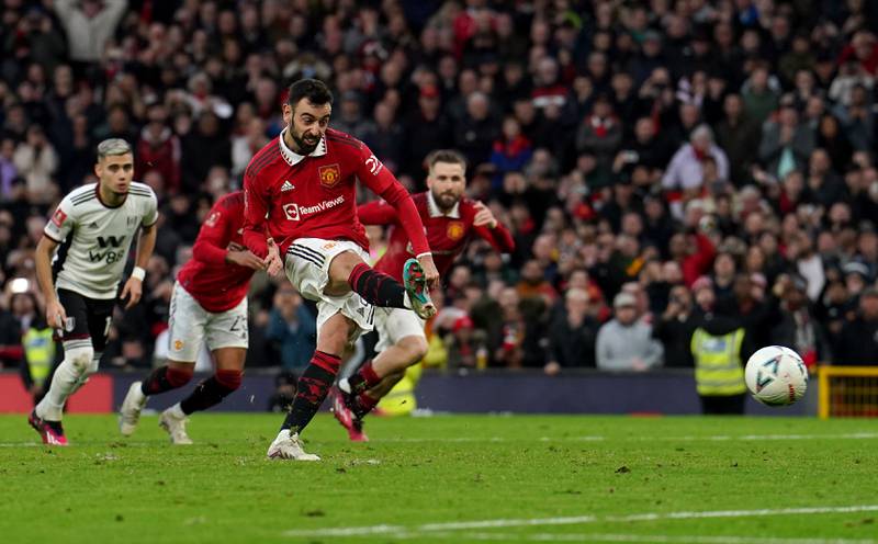 United's Bruno Fernandes scores from the spot. PA