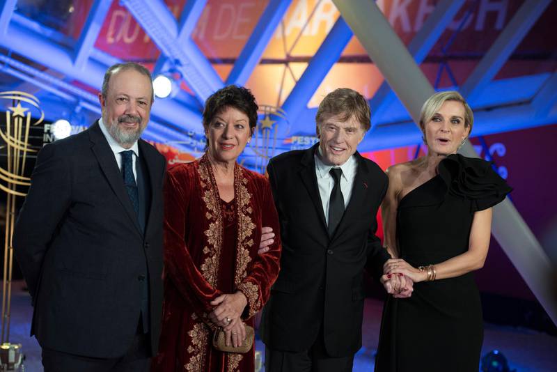 Sibylle Szaggars and Robert Redford and Melita Toscan and Sarim El Fassi Fihri du plantier attend the tribute to US actor and director Robert Redford during the 18th annual Marrakech International Film Festival.  EPA