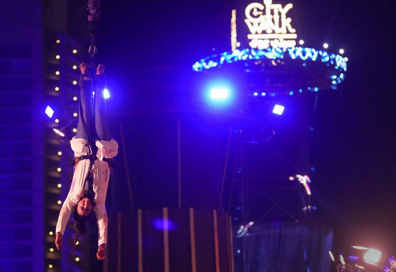 Saudi Nahil Sabbahi bungee jumping during Jeddah Season at the City Walk in Jeddah, Saudi Arabia. More than five million visitors from the Kingdom and around the world have attended Jeddah Season, Saudi Press Agency reported.  All photos: AP