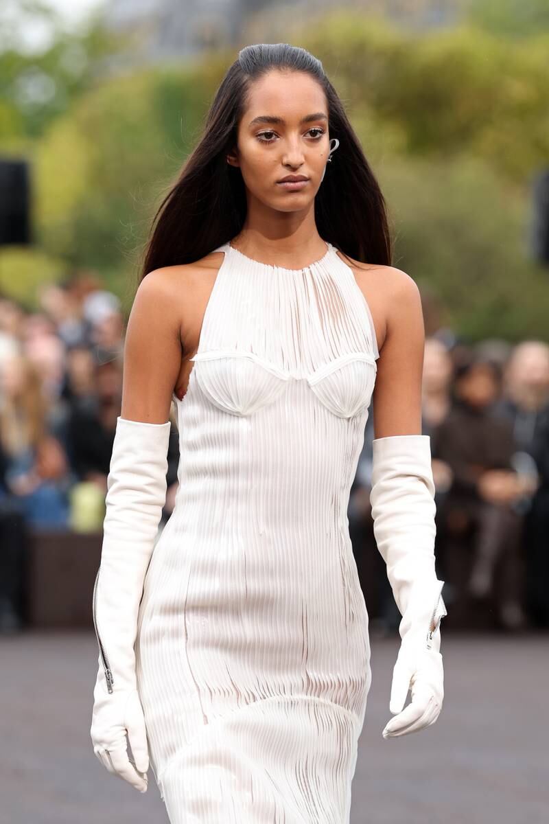 A fitted dress with long gloves at Givenchy spring/summer 2023. Getty 