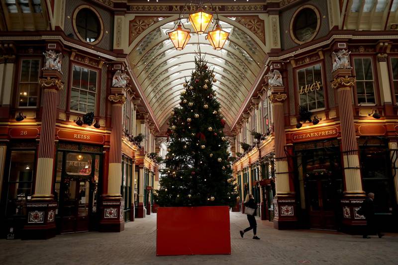A Christmas tree stands on display in the middle of Leadenhall Market, City of London. AP Photo