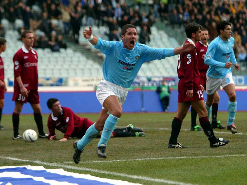 ROME - FEBRUARY 9:  Diego Simeone of Lazio celebrates scoring during the Serie A match between Lazio and Torino, played at the Olympic Stadium, Rome, Italy on February, 2003.  (Photo by Grazia Neri/Getty Images)