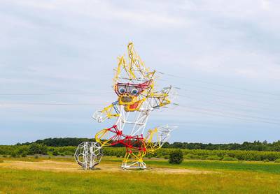 An electricity pylon, which depicts Zabivaka the official mascot for the  FIFA World Cup Russia 2018, is seen near a highway to the Hrabrovo airport in Kaliningrad, Russia, on June 18, 2018.  Armando Babani / EPA